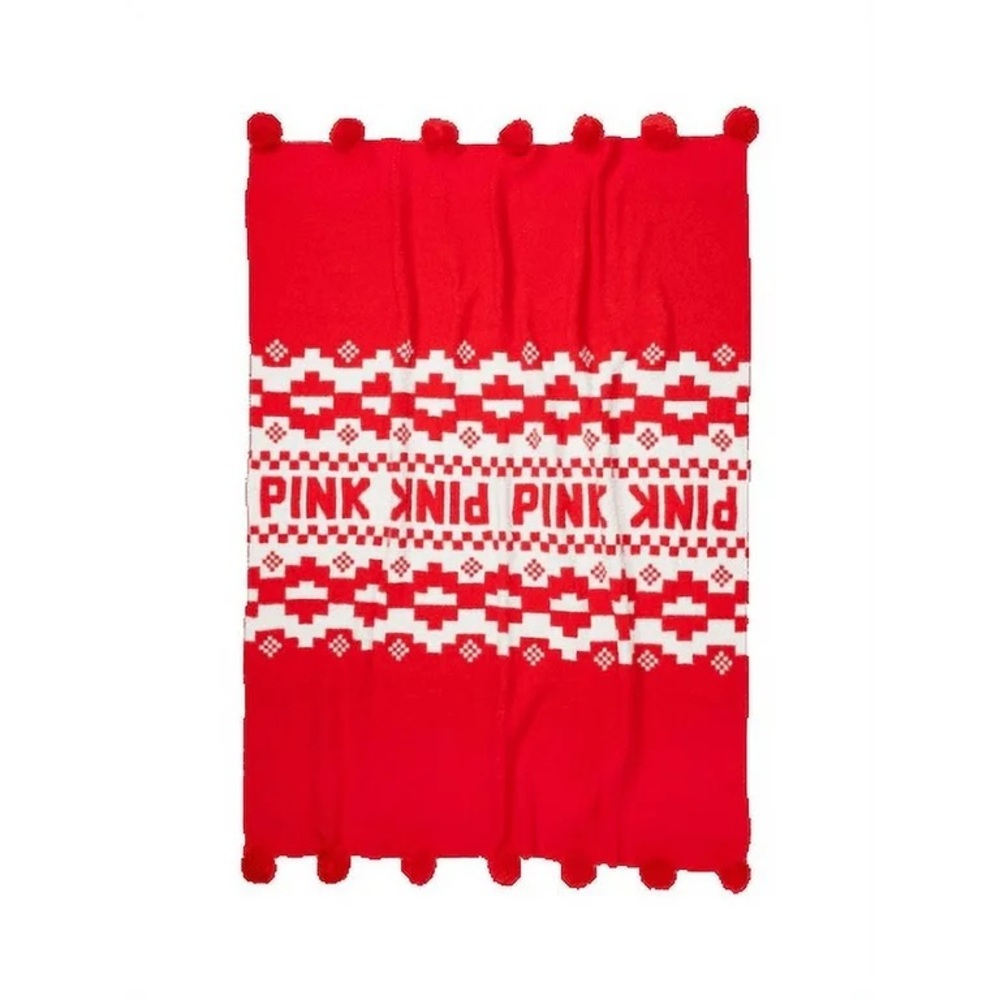Victoria’s Secret Marshmallow Knit Pom Pom Throw Blanket 50x60